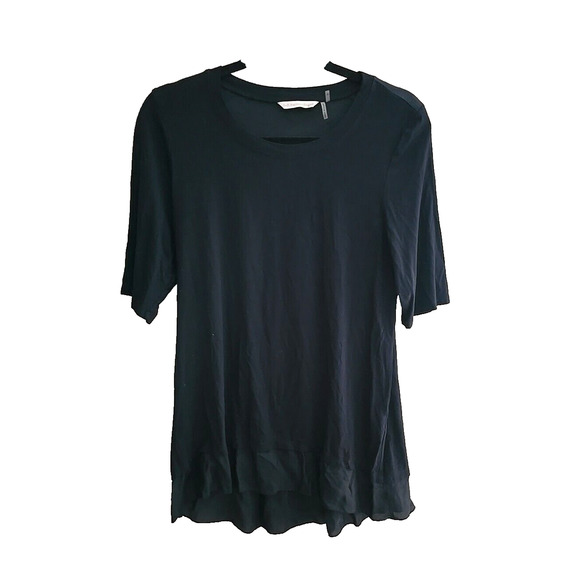 Soft Surroundings Black Willa Crew Neck Short Sleeve Tunic Top Womans Sz Medium - Picture 1 of 5